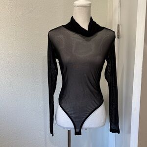 Black Sheer Women's turtleneck Top bodysuit sz L